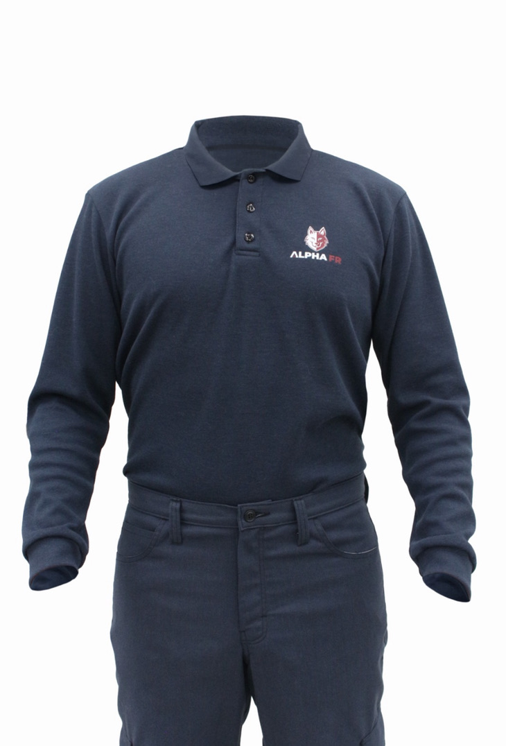 NAVY BLUE POLO LONG SLEEVE 3 Button 5.6 oz