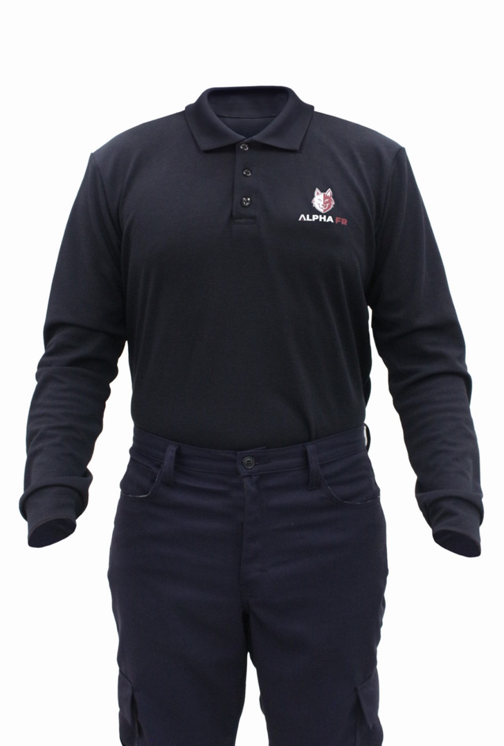 NAVY BLUE POLO LONG SLEEVE 3 Button 6.7 oz